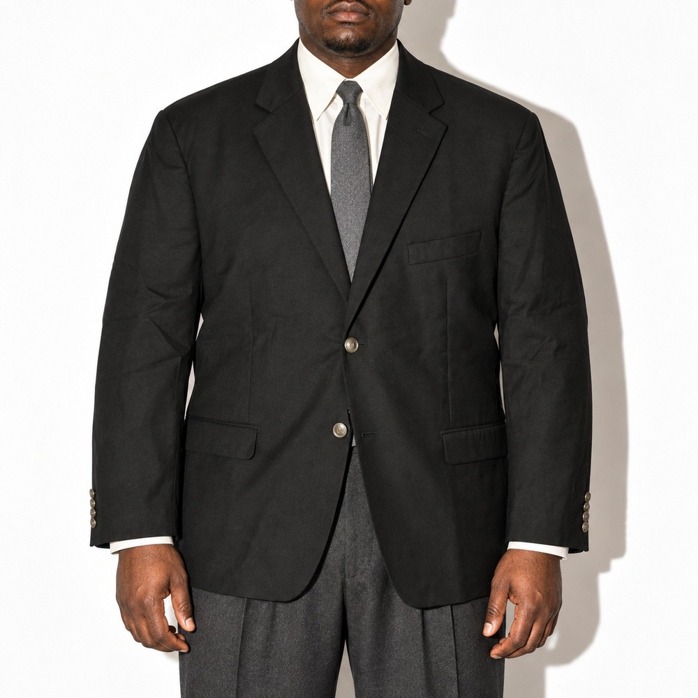 Lauren Ralph Lauren Blazer Mens 46R Black Wool 2 Button Pewter Tone Sport Coat
